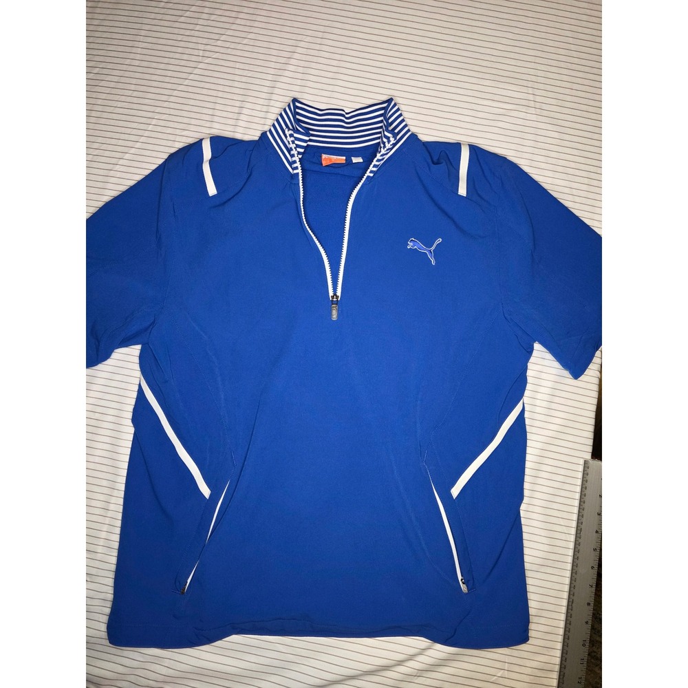 1314 Puma Mens Royal Blue Storm Cell Quarter Zip Short Sleeve Pullover Jacket Lg